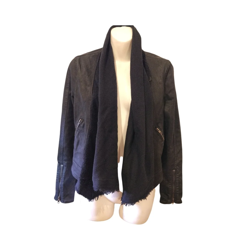 Free people black jacket coated denim front draped knit detail sz.0 - Picture 3 of 16